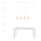 Hanglamp gepoedercoat staal en glas Glam, retro, wit met amber glazen kappen, 4 lichtpunten, E14, hoogte verstelbaar