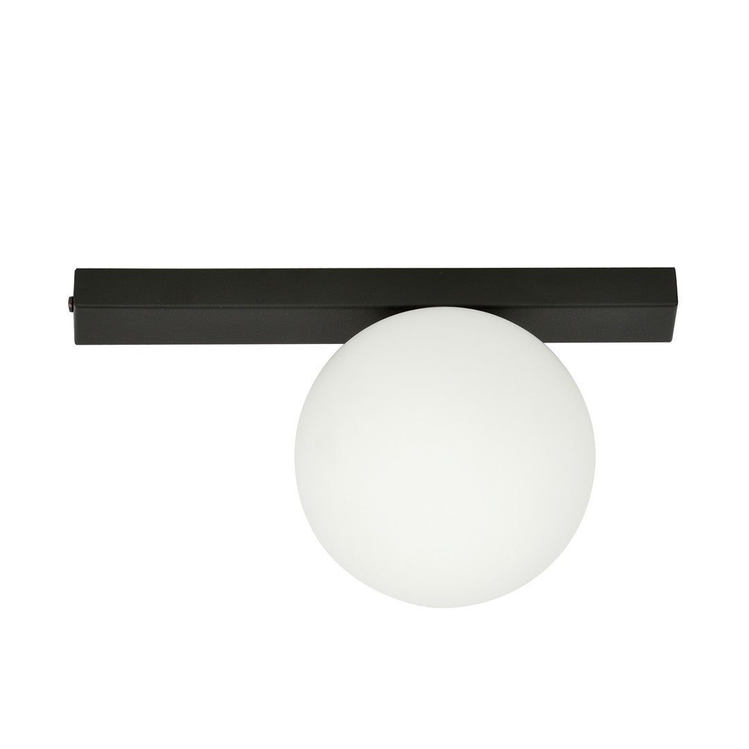 Plafondlamp staal en glas minimalistisch Fit, zwart met witte glazen kap, 30 x 17 cm, 1 x E14