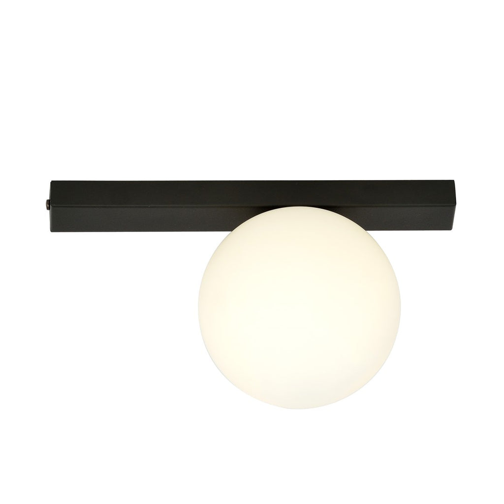 Plafondlamp staal en glas minimalistisch Fit, zwart met witte glazen kap, 30 x 17 cm, 1 x E14