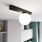 Plafondlamp staal en glas minimalistisch Fit, zwart met witte glazen kap, 30 x 17 cm, 1 x E14