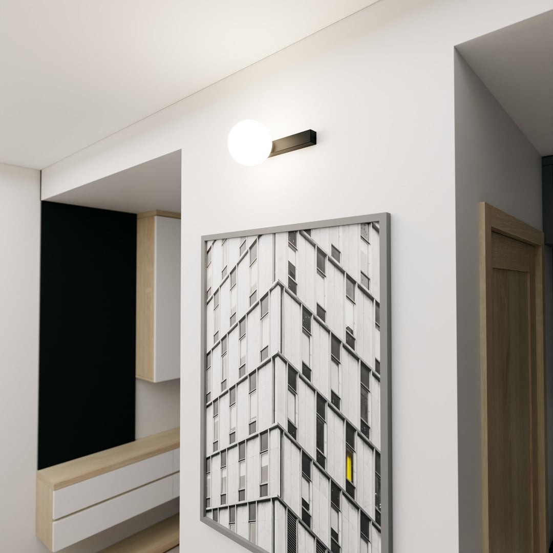 Plafondlamp staal en glas minimalistisch Fit, zwart met witte glazen kap, 30 x 17 cm, 1 x E14