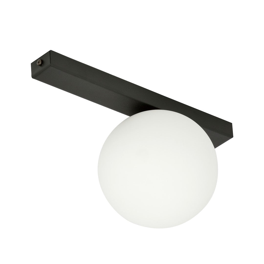Plafondlamp staal en glas minimalistisch Fit, zwart met witte glazen kap, 30 x 17 cm, 1 x E14