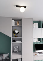 Plafondlamp staal en glas minimalistisch Fit, zwart met witte glazen kap, 30 x 17 cm, 1 x E14