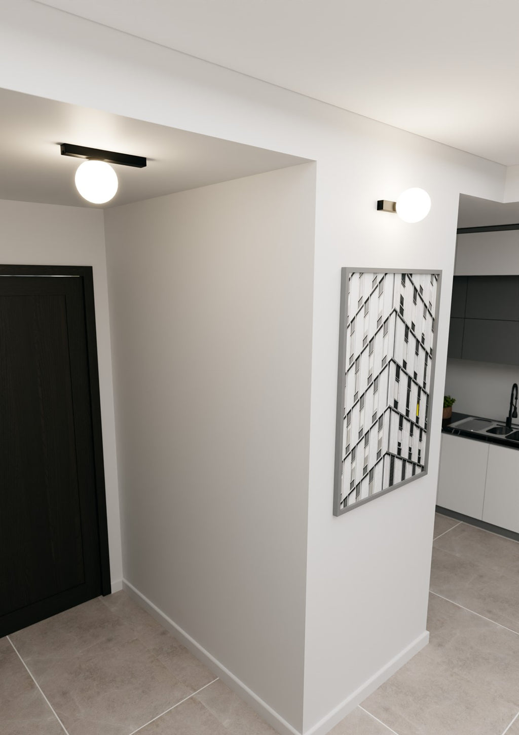 Plafondlamp staal en glas minimalistisch Fit, zwart met witte glazen kap, 30 x 17 cm, 1 x E14