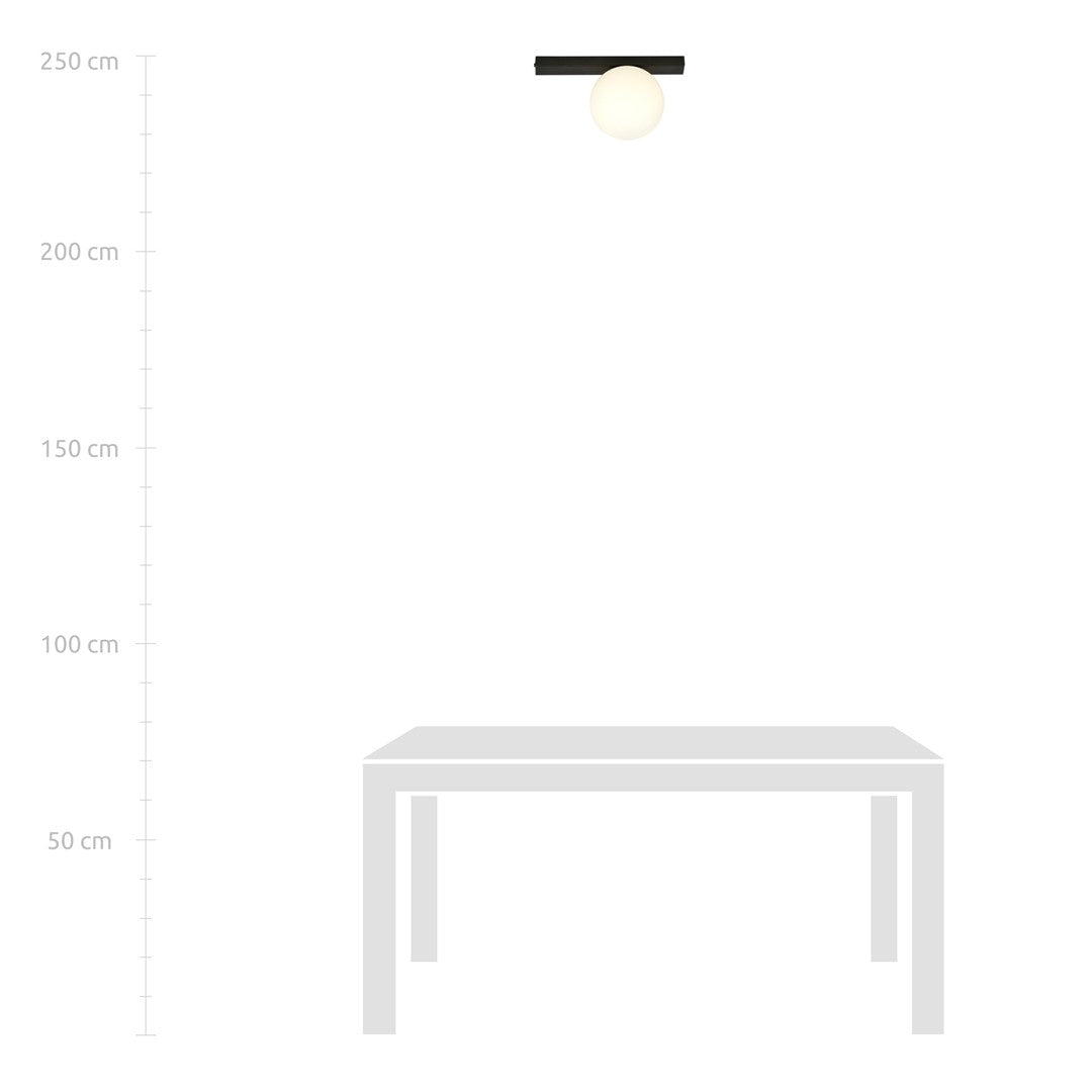 Plafondlamp staal en glas minimalistisch Fit, zwart met witte glazen kap, 30 x 17 cm, 1 x E14