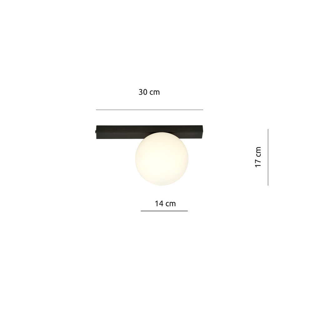 Plafondlamp staal en glas minimalistisch Fit, zwart met witte glazen kap, 30 x 17 cm, 1 x E14