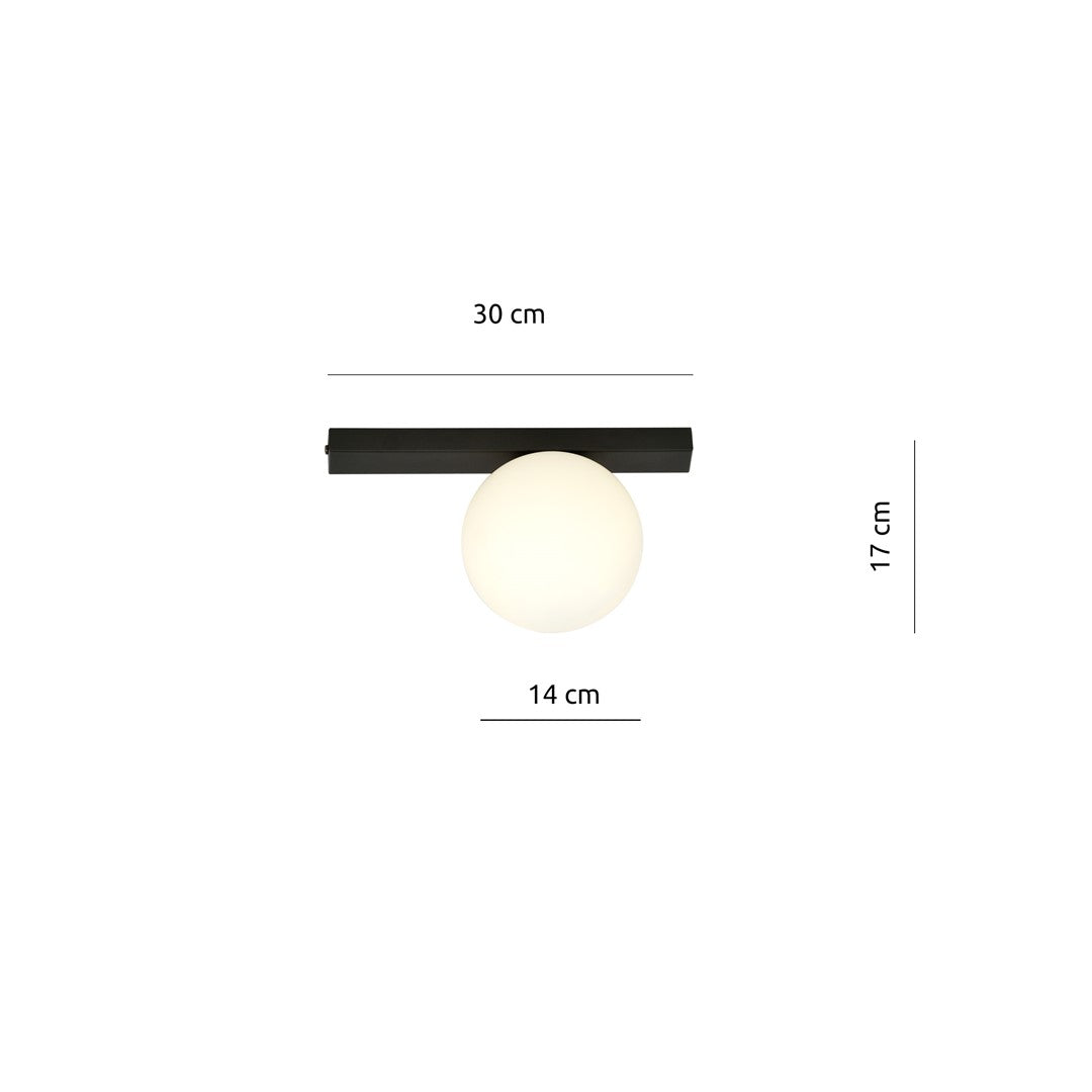 Plafondlamp staal en glas minimalistisch Fit, zwart met witte glazen kap, 30 x 17 cm, 1 x E14