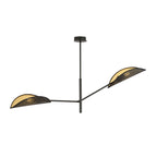 Plafondlamp gepoedercoat staal en stof, Vene 2, modern, zwart en goud, 2 fittingen E14, woonkamer en slaapkamer