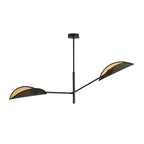 Plafondlamp gepoedercoat staal en stof, Vene 2, modern, zwart en goud, 2 fittingen E14, woonkamer en slaapkamer