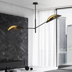 Plafondlamp gepoedercoat staal en stof, Vene 2, modern, zwart en goud, 2 fittingen E14, woonkamer en slaapkamer