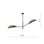 Plafondlamp gepoedercoat staal en stof, Vene 2, modern, zwart en goud, 2 fittingen E14, woonkamer en slaapkamer