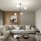 Hanglamp gepoedercoat staal en glas Linear zwart/opaal, 4 lichtpunten E14 – 102 x 51 cm, eettafel en kookeiland