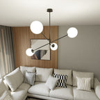Hanglamp gepoedercoat staal en glas Linear zwart/opaal, 4 lichtpunten E14 – 102 x 51 cm, eettafel en kookeiland