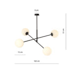 Hanglamp gepoedercoat staal en glas Linear zwart/opaal, 4 lichtpunten E14 – 102 x 51 cm, eettafel en kookeiland