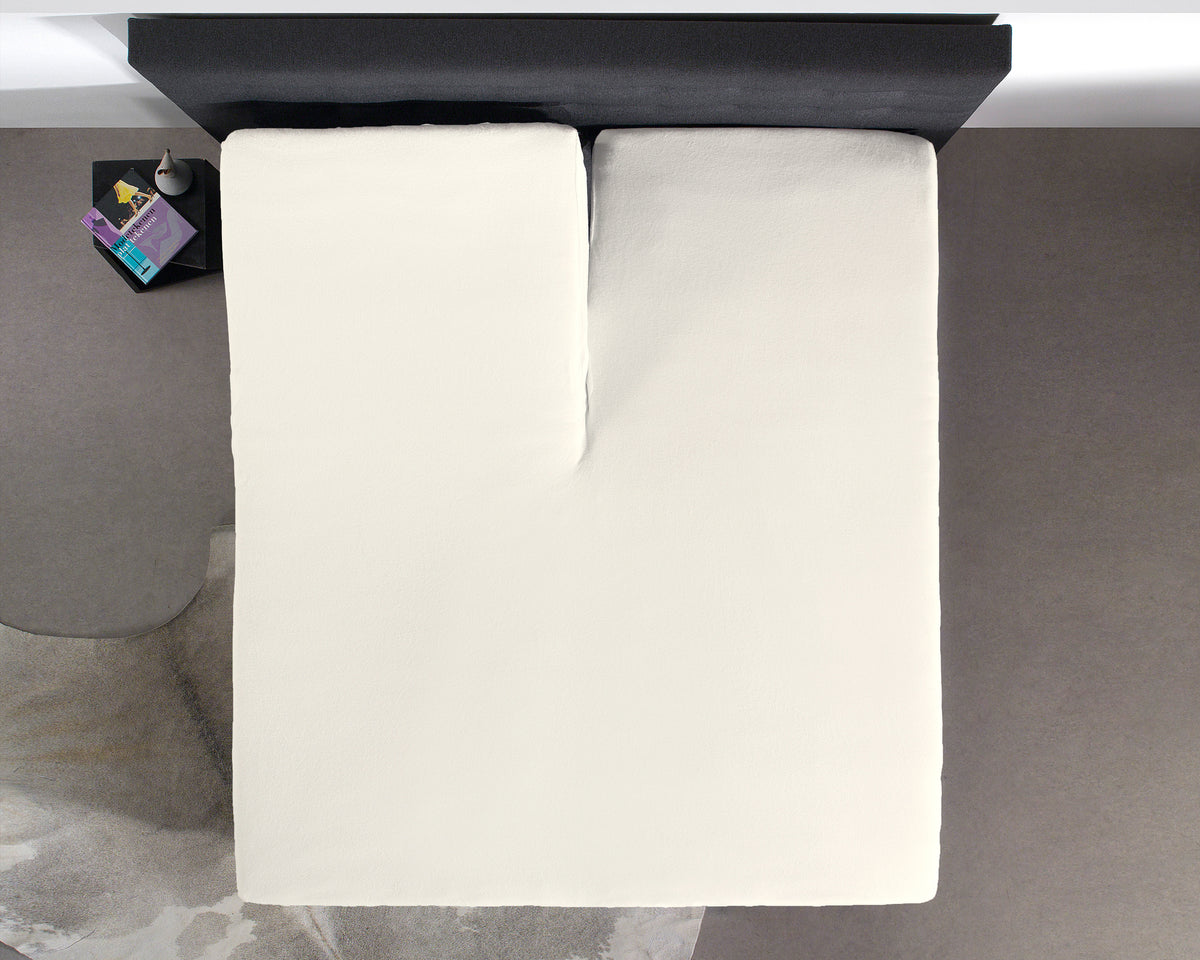 Splittopper hoeslaken katoen crème 160 x 210 cm, split 90 cm, hoekhoogte 15 cm voor boxspring