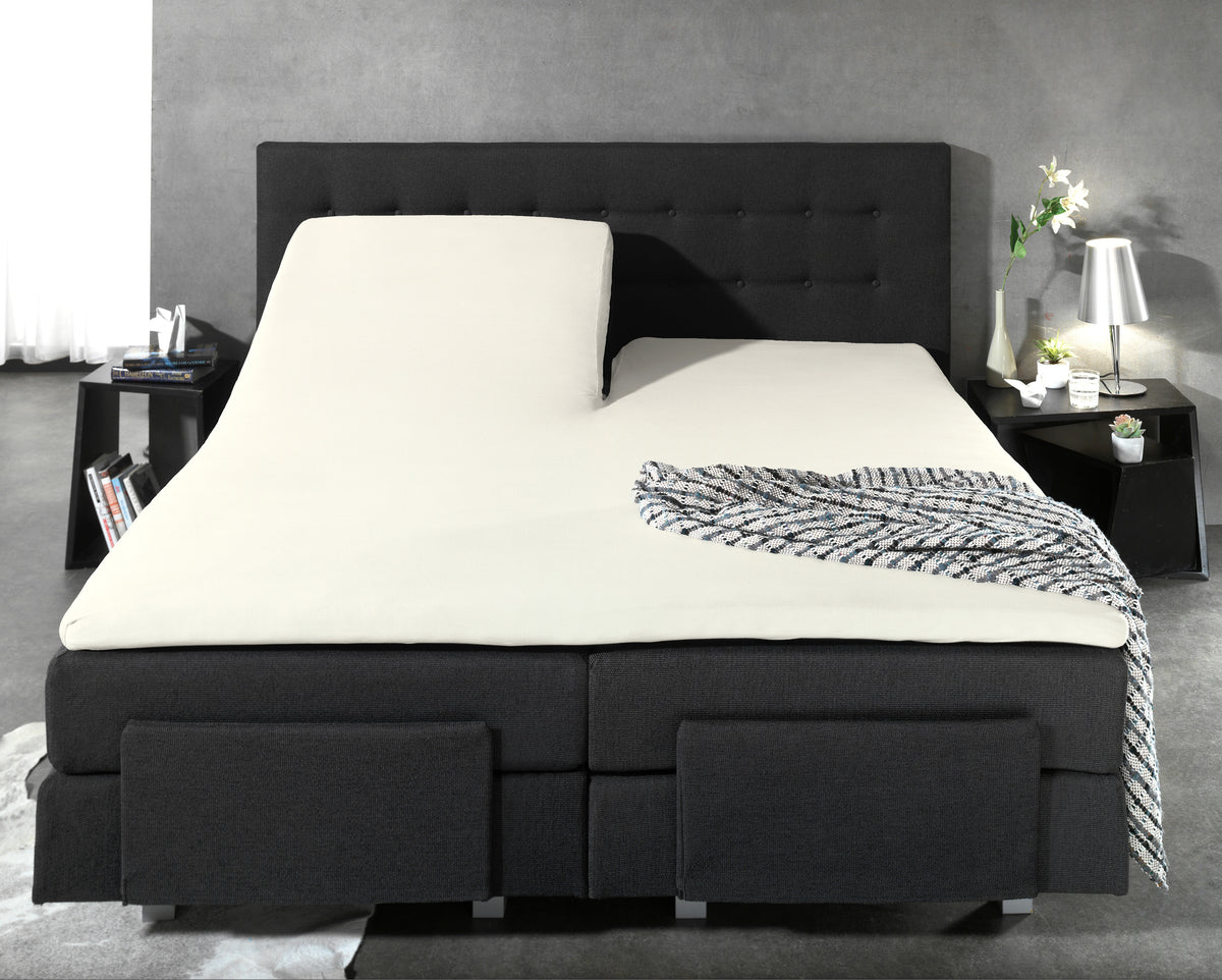 Hoeslaken split-topper katoen crème 180 x 220 cm, voor toppers tot 10 cm dik