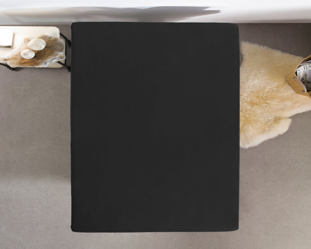 Hoeslaken jersey katoen zwart 190/200 x 200/220 cm, hoekhoogte 30 cm, voor matras en boxspring