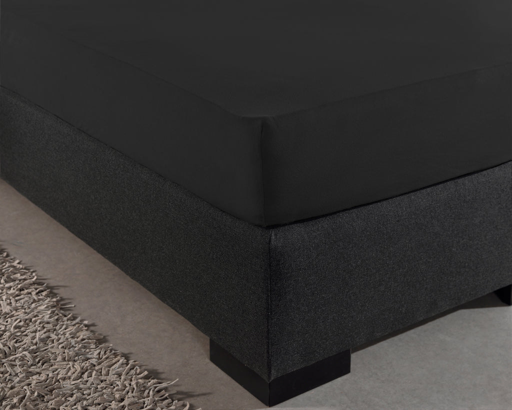 Hoeslaken jersey katoen zwart 190/200 x 200/220 cm, hoekhoogte 30 cm, voor matras en boxspring