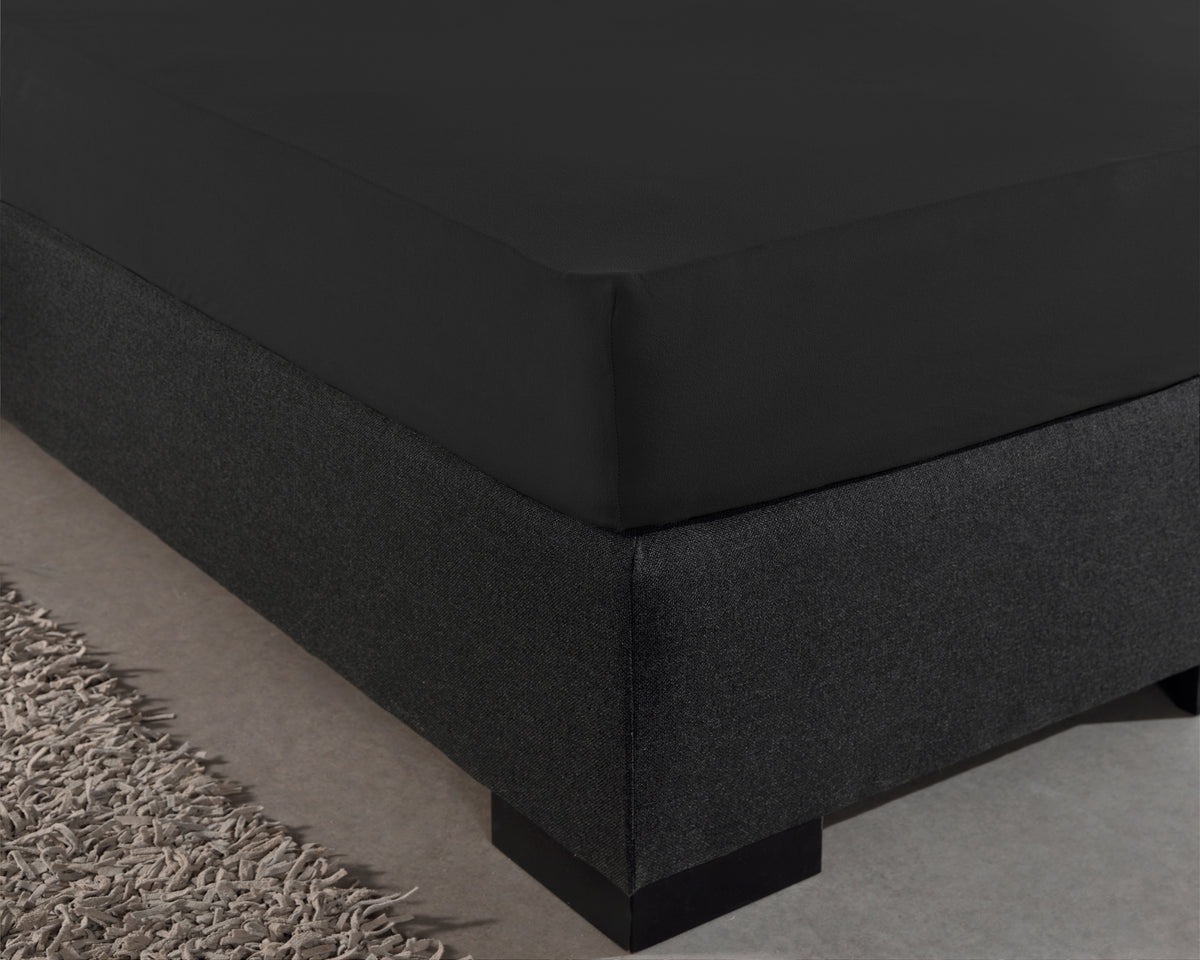 Hoeslaken jersey katoen zwart 190/200 x 200/220 cm, hoekhoogte 30 cm, voor matras en boxspring