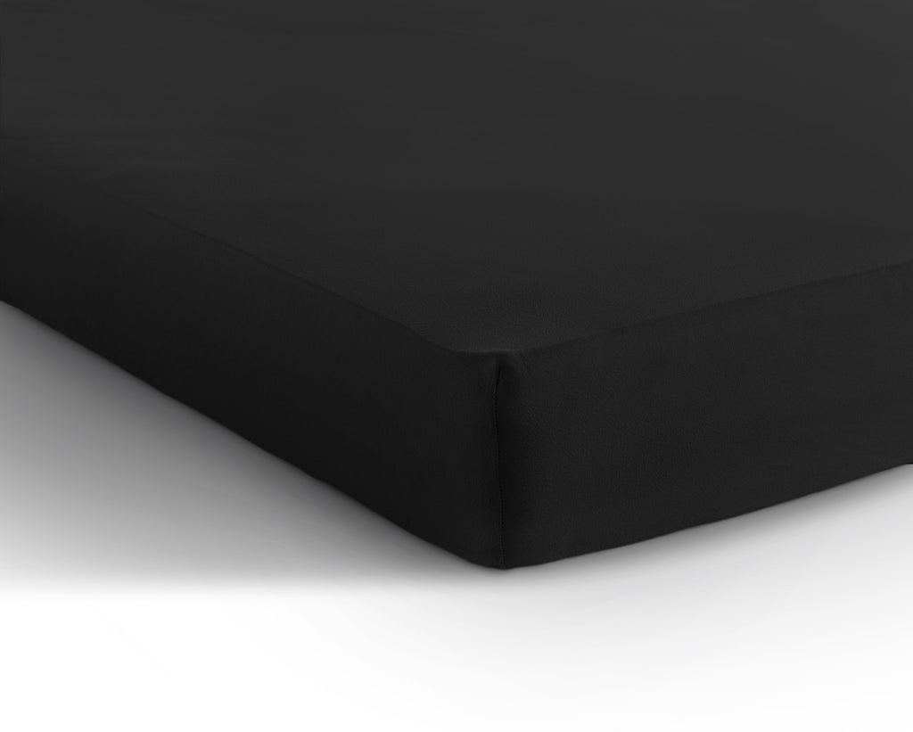 Hoeslaken jersey katoen zwart 190/200 x 200/220 cm, hoekhoogte 30 cm, voor matras en boxspring
