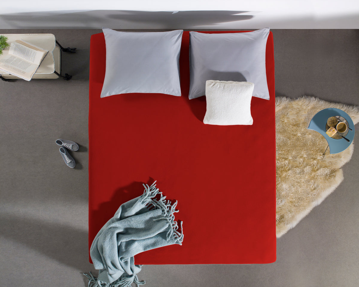 Hoeslaken jersey katoen rood 190/200 x 200/220 cm, hoekhoogte 30 cm, voor matras en boxspring