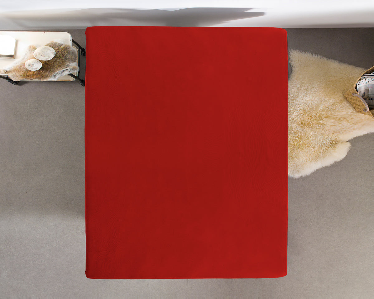 Hoeslaken jersey katoen rood 190/200 x 200/220 cm, hoekhoogte 30 cm, voor matras en boxspring