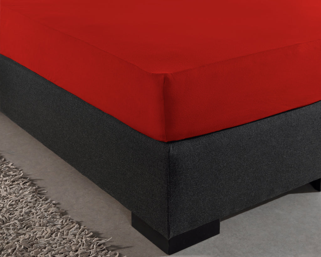 Hoeslaken jersey katoen rood 190/200 x 200/220 cm, hoekhoogte 30 cm, voor matras en boxspring