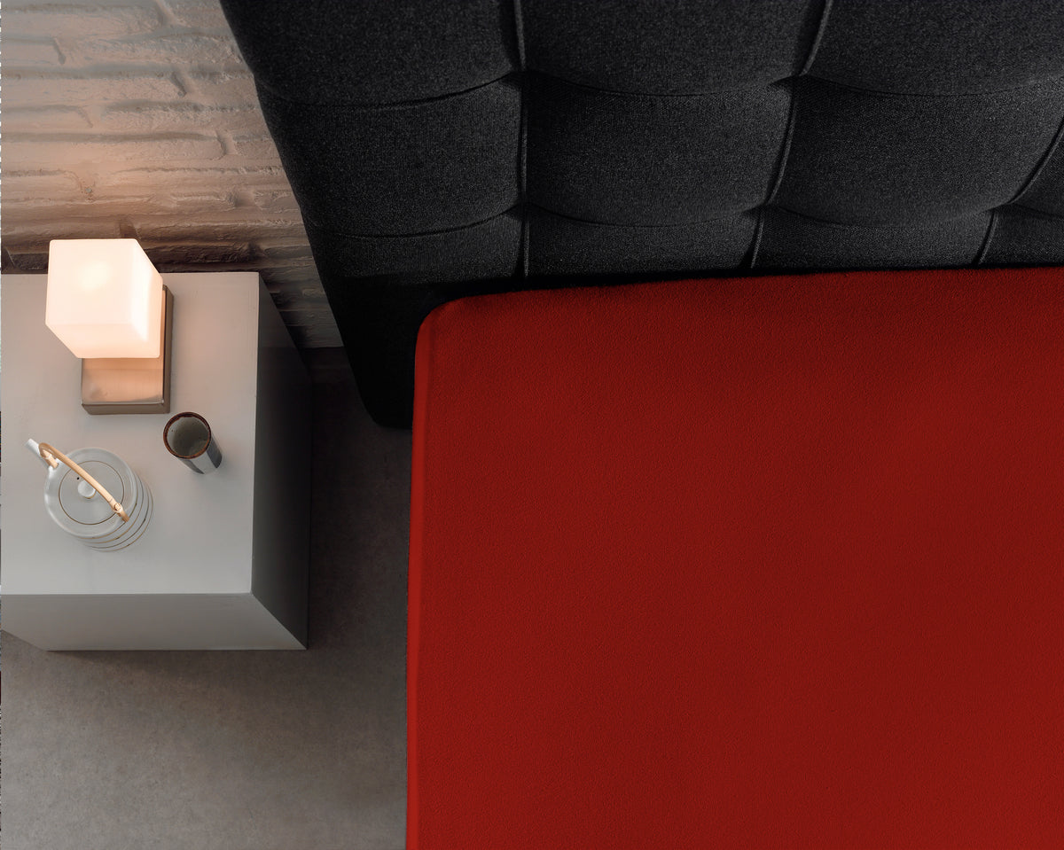 Hoeslaken jersey katoen rood 190/200 x 200/220 cm, hoekhoogte 30 cm, voor matras en boxspring