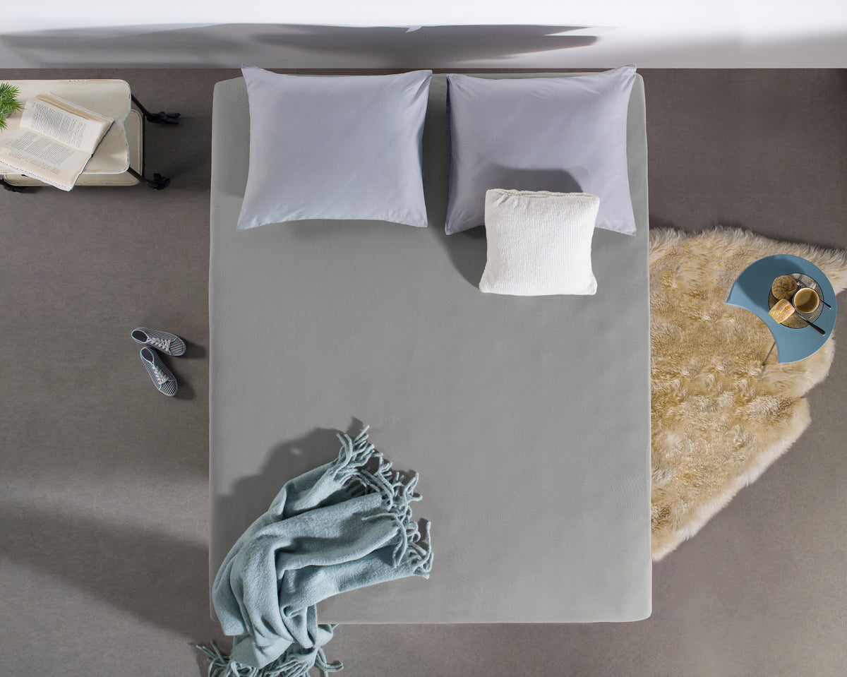 Hoeslaken jersey katoen grijs 190/200 x 200/220 cm, hoekhoogte 30 cm, voor boxspring en matras