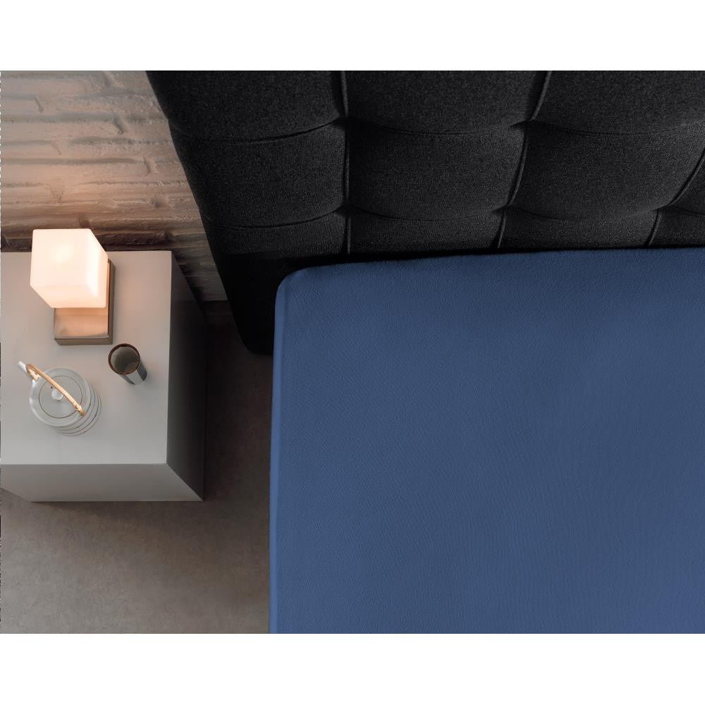 Hoeslaken jersey katoen blauw 190/200 x 200/220 cm, hoekhoogte 30 cm, 135 g/m²