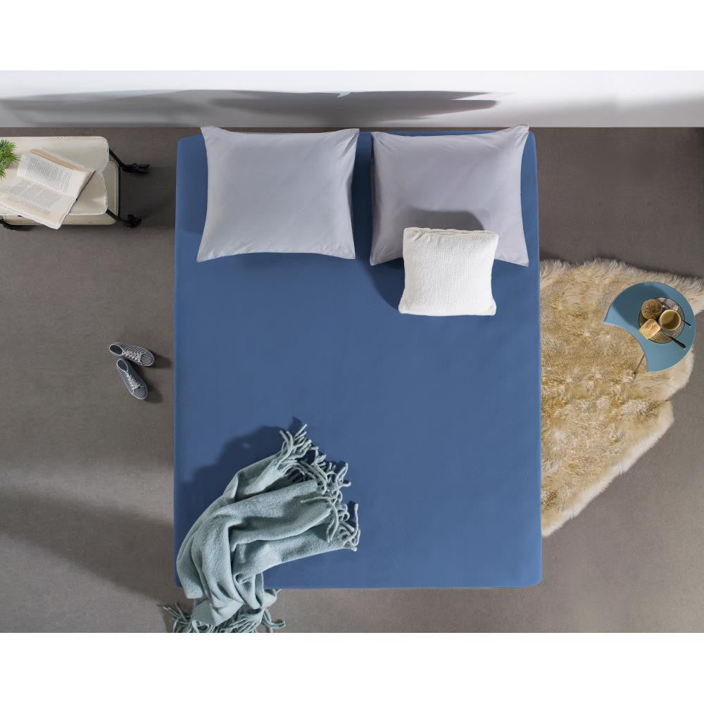 Hoeslaken jersey katoen blauw 190/200 x 200/220 cm, hoekhoogte 30 cm, 135 g/m²
