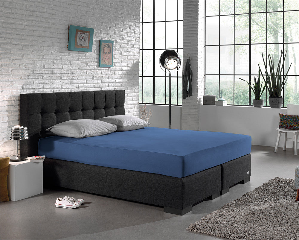 Hoeslaken jersey katoen blauw 190/200 x 200/220 cm, hoekhoogte 30 cm, 135 g/m²
