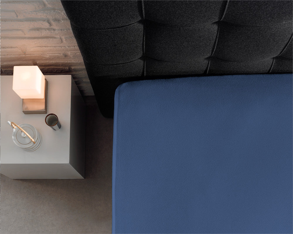 Hoeslaken jersey katoen blauw 190/200 x 200/220 cm, hoekhoogte 30 cm, 135 g/m²