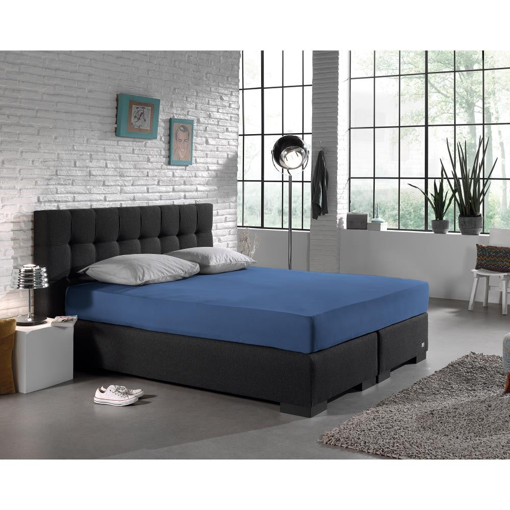 Hoeslaken jersey katoen blauw 190/200 x 200/220 cm, hoekhoogte 30 cm, 135 g/m²