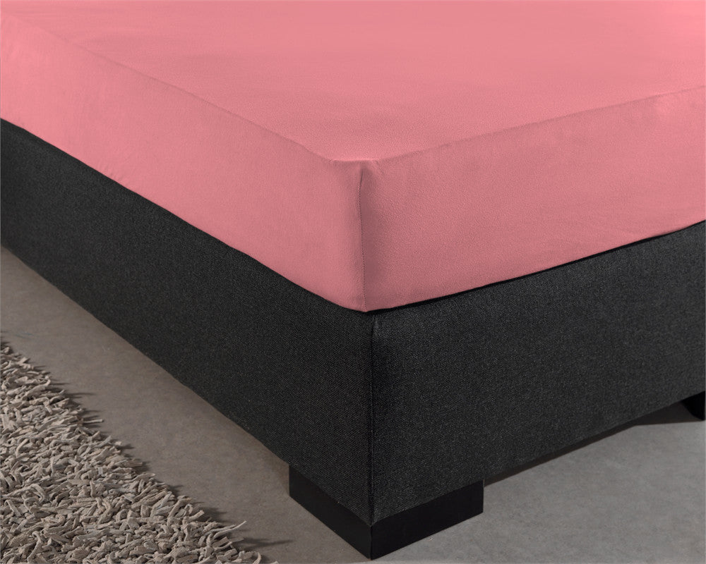 Hoeslaken jersey katoen roze 190/200 x 200/220 cm, hoekhoogte 30 cm, voor boxspring en matras
