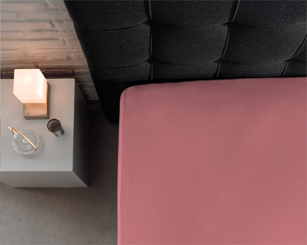 Hoeslaken jersey katoen roze 190/200 x 200/220 cm, hoekhoogte 30 cm, voor boxspring en matras