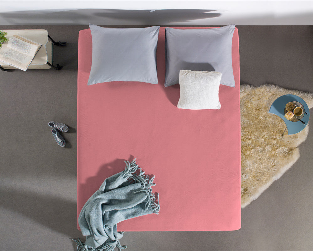 Hoeslaken jersey katoen roze 190/200 x 200/220 cm, hoekhoogte 30 cm, voor boxspring en matras