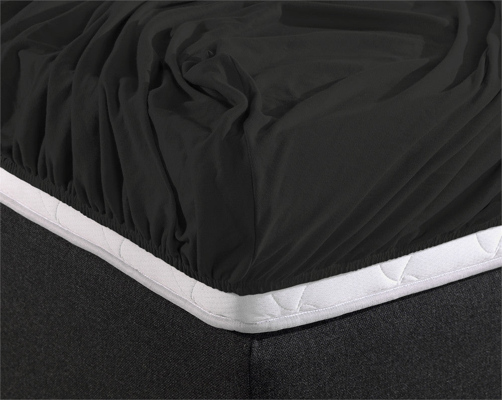 Hoeslaken jersey katoen zwart 140 x 200/220 cm, hoekhoogte 40 cm, voor boxspring en matras