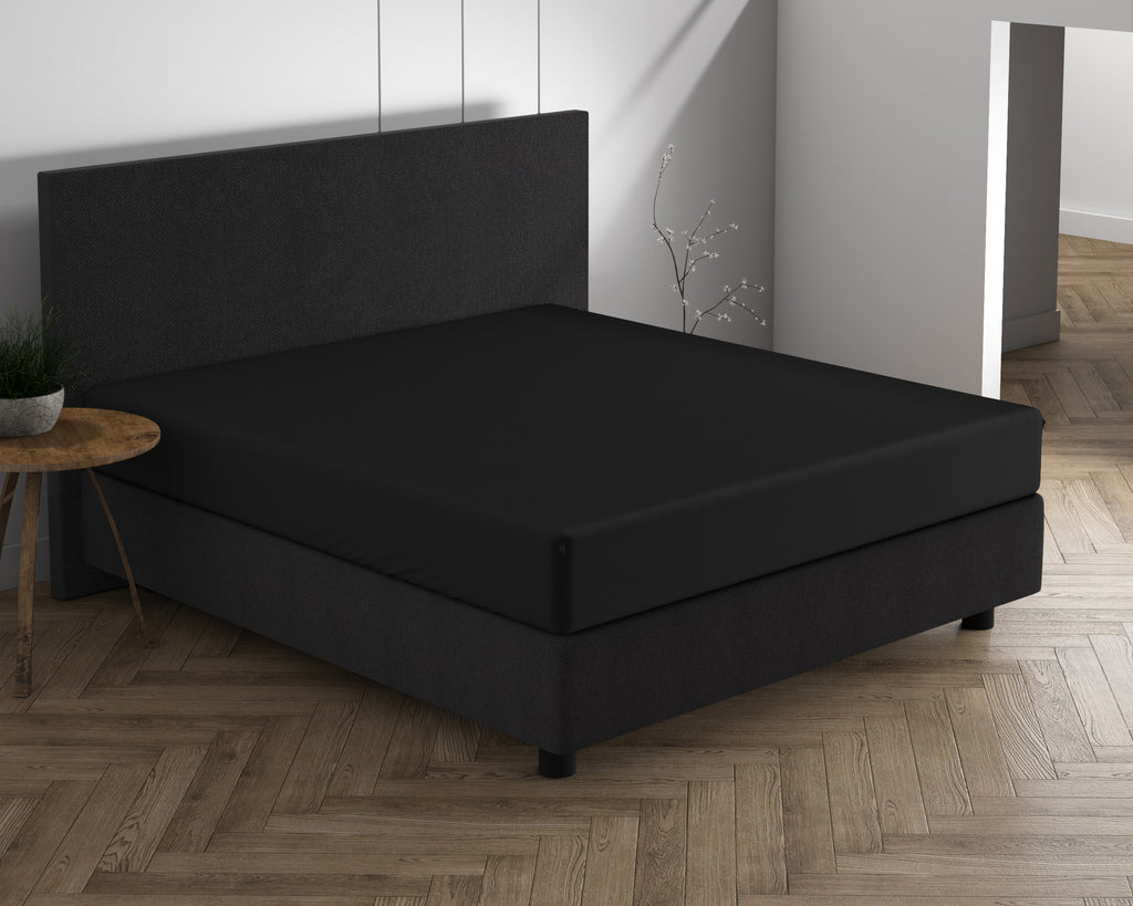Hoeslaken dubbel jersey katoen zwart 160/180 x 200/220 cm, hoekhoogte 40 cm voor matras en boxspring