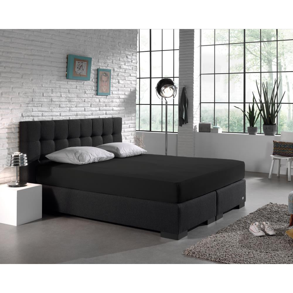Hoeslaken dubbel jersey katoen zwart 160/180 x 200/220 cm, hoekhoogte 40 cm voor matras en boxspring