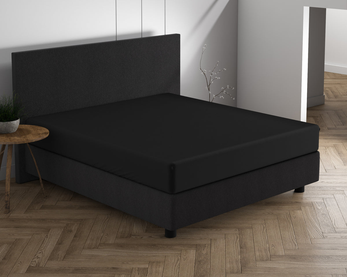 Hoeslaken jersey katoen zwart 190/200 x 220/230 cm, hoekhoogte 40 cm, geschikt voor boxspring en matras