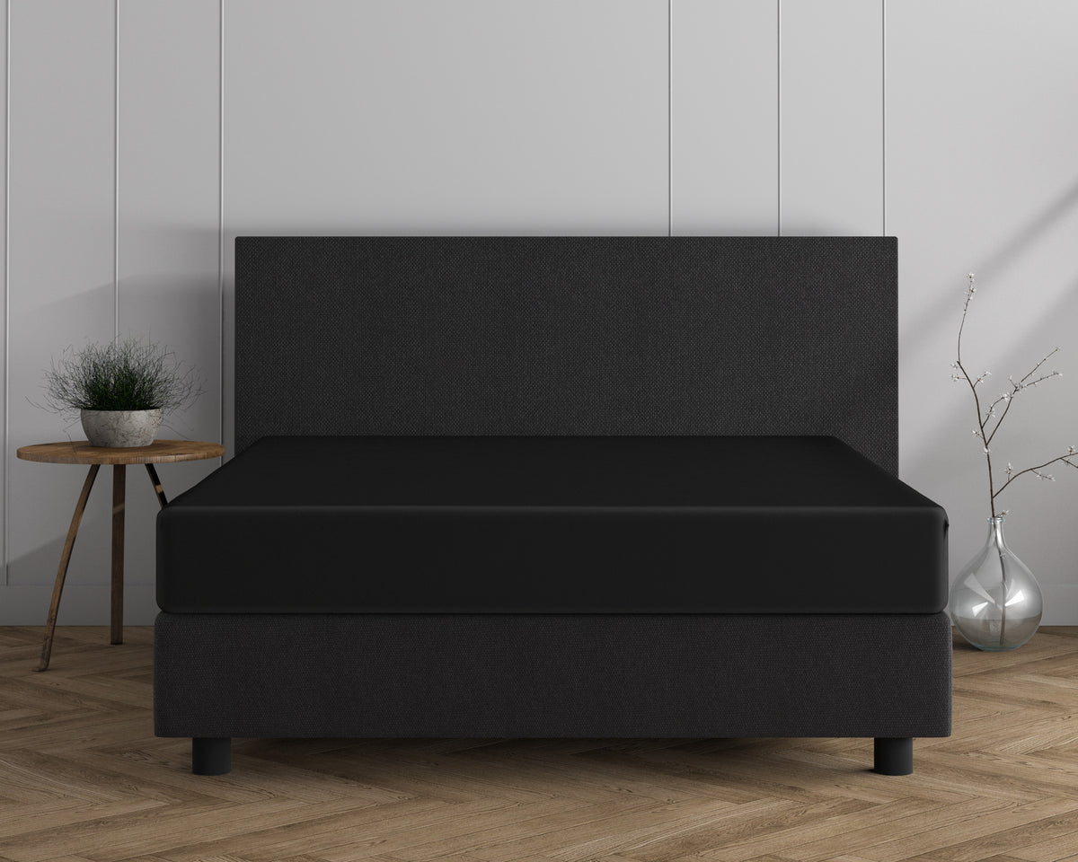 Hoeslaken jersey katoen zwart 190/200 x 220/230 cm, hoekhoogte 40 cm, geschikt voor boxspring en matras