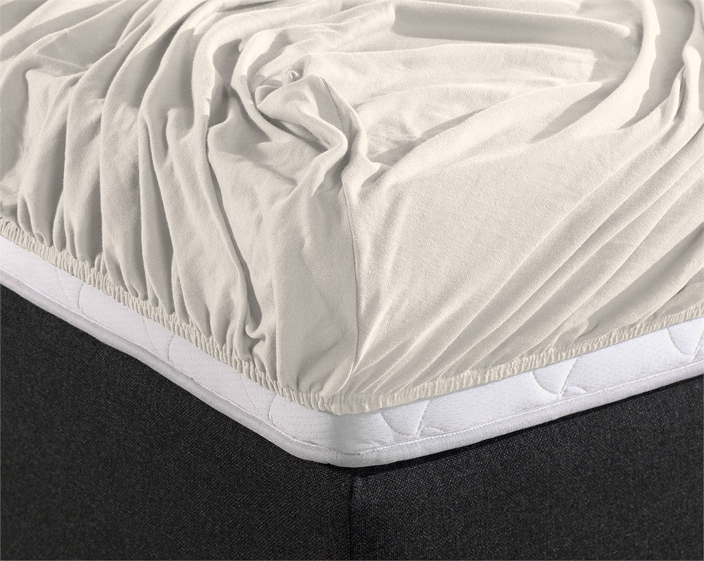 Hoeslaken jersey katoen crème 140 x 200/220 cm, hoekhoogte 40 cm, geschikt voor boxsprings en matrassen