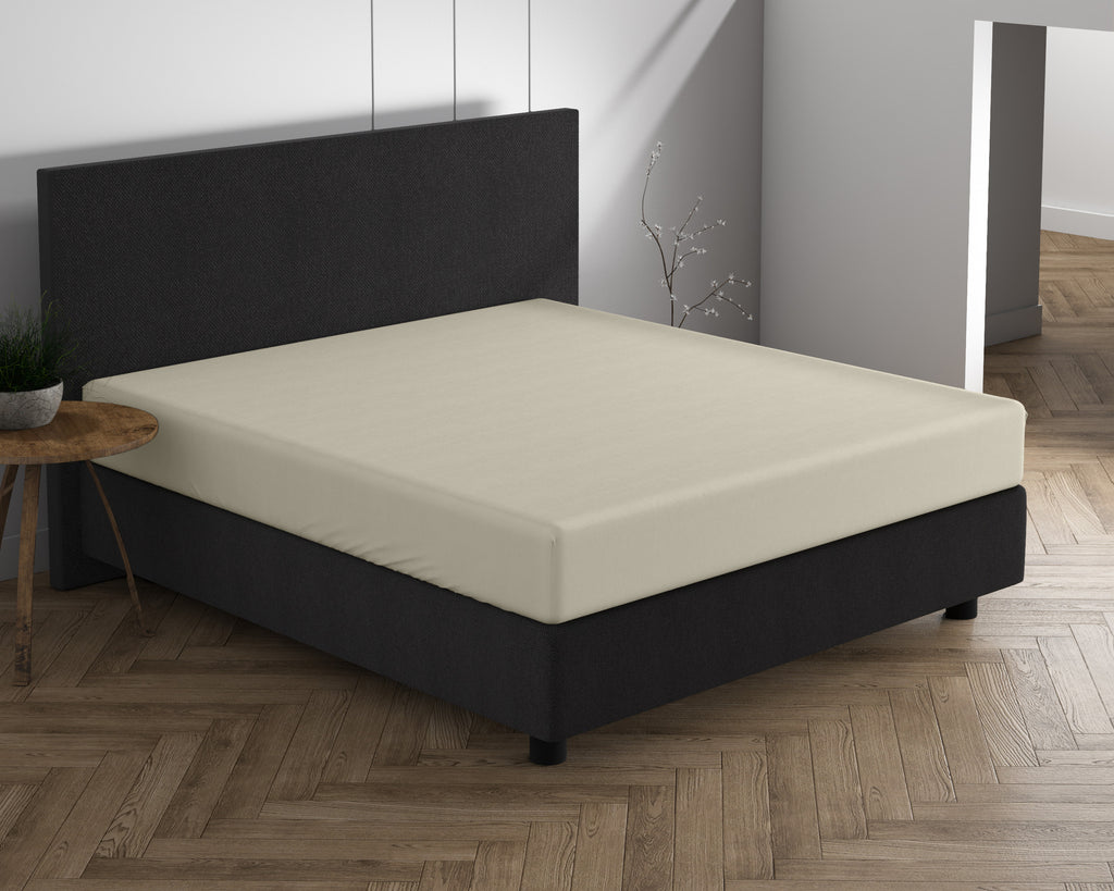 Hoeslaken jersey katoen crème 140 x 200/220 cm, hoekhoogte 40 cm, geschikt voor boxsprings en matrassen