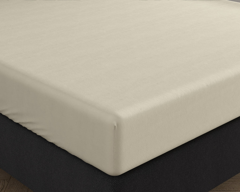 Hoeslaken jersey katoen crème 140 x 200/220 cm, hoekhoogte 40 cm, geschikt voor boxsprings en matrassen