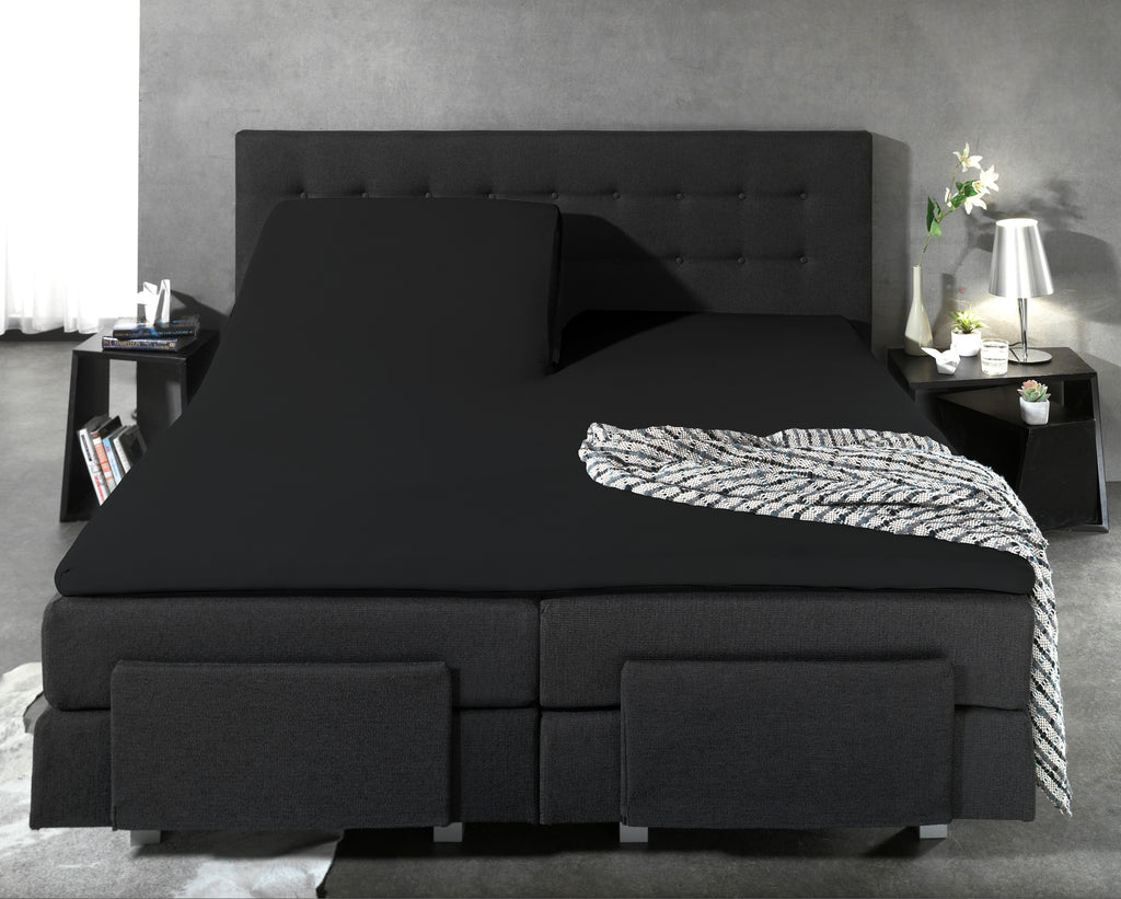 Hoeslaken splittopper katoen zwart 180 x 220 cm, voor boxsprings en matrassen