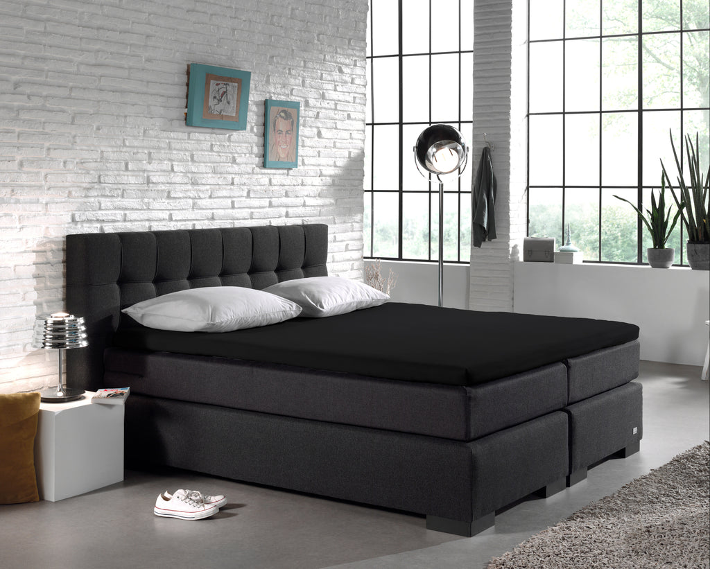 Hoeslaken splittopper katoen zwart 180 x 220 cm, voor boxsprings en matrassen