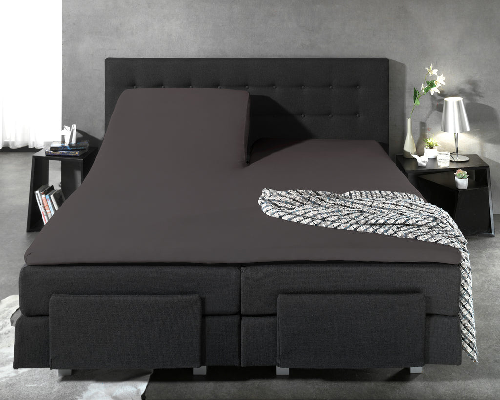 Hoeslaken splittopper katoen percal antraciet 140 x 200 cm, voor boxspring en matras