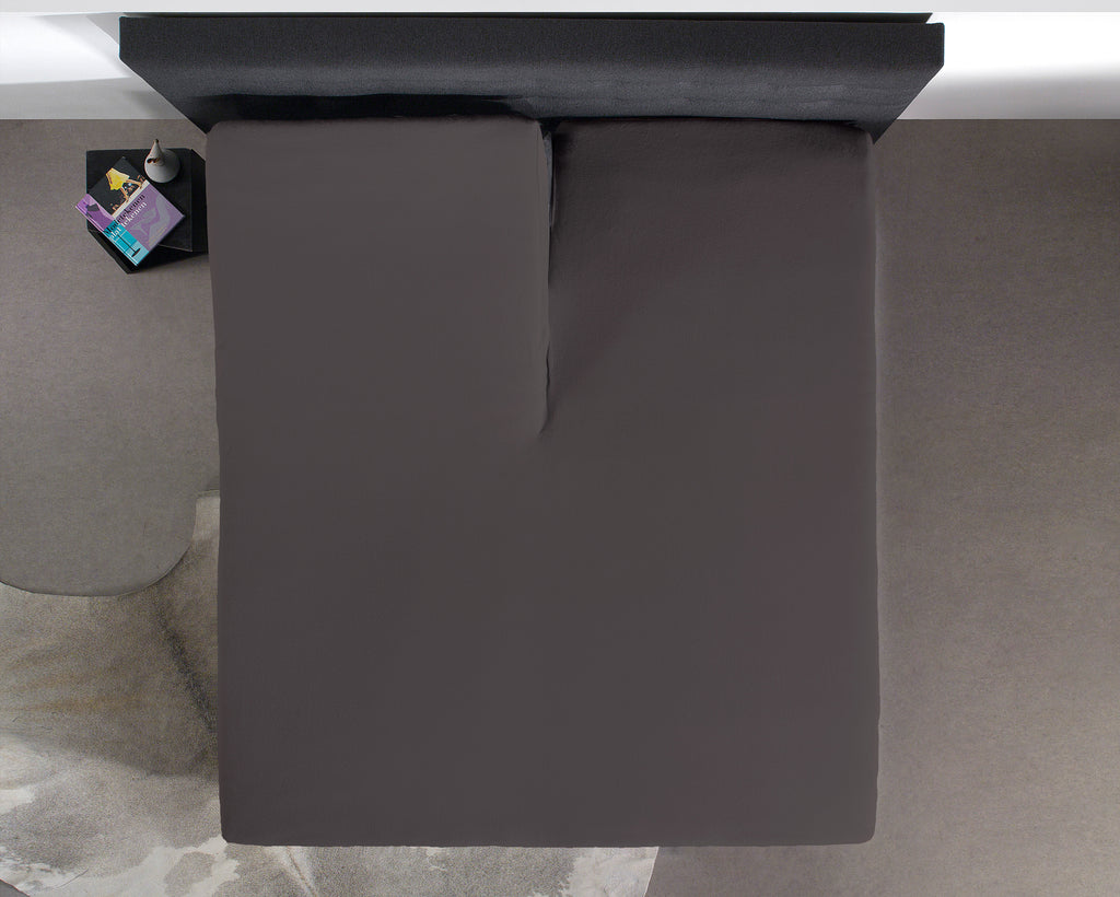 Hoeslaken splittopper percal katoen antraciet 160 x 220 cm, voor toppers tot 10 cm dik
