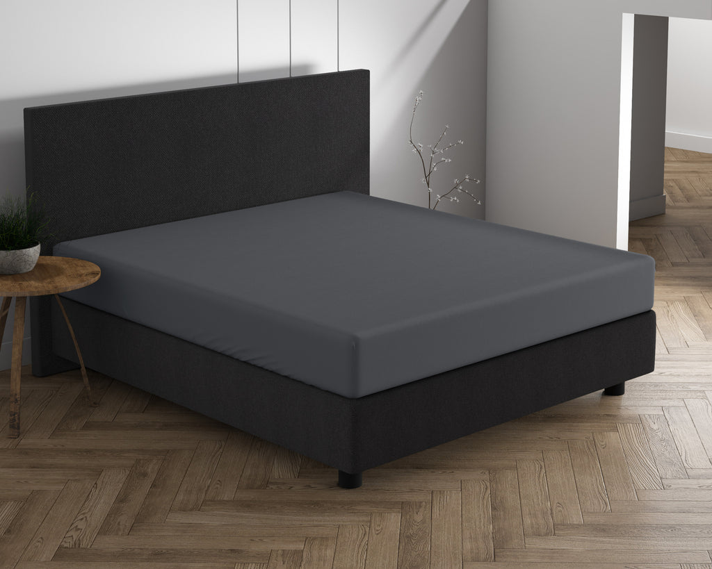 Hoeslaken jersey katoen antraciet 80/100 x 220 cm, hoekhoogte 40 cm voor boxspring en matras
